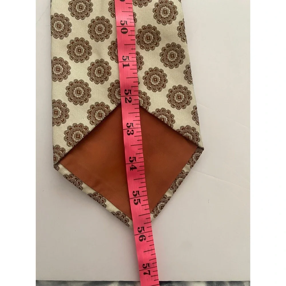 Domino's Monterey Park Vintage Mens Medallion Tie‎ Tan Brown Woven Polyester 4in